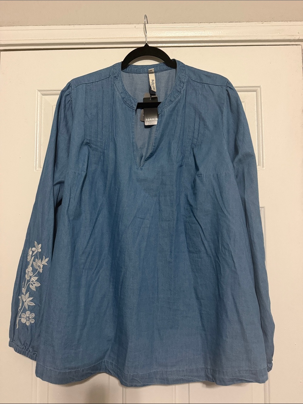 torrid Light Blue Embroidered Peasant Blouse